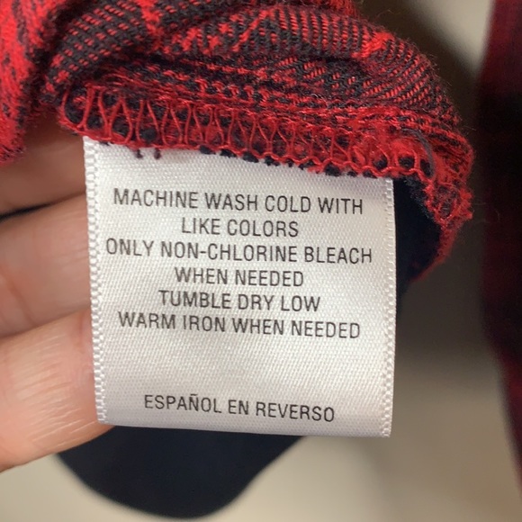 Style & Co red & black high low plaid button down with floral print back - Picture 5 of 5